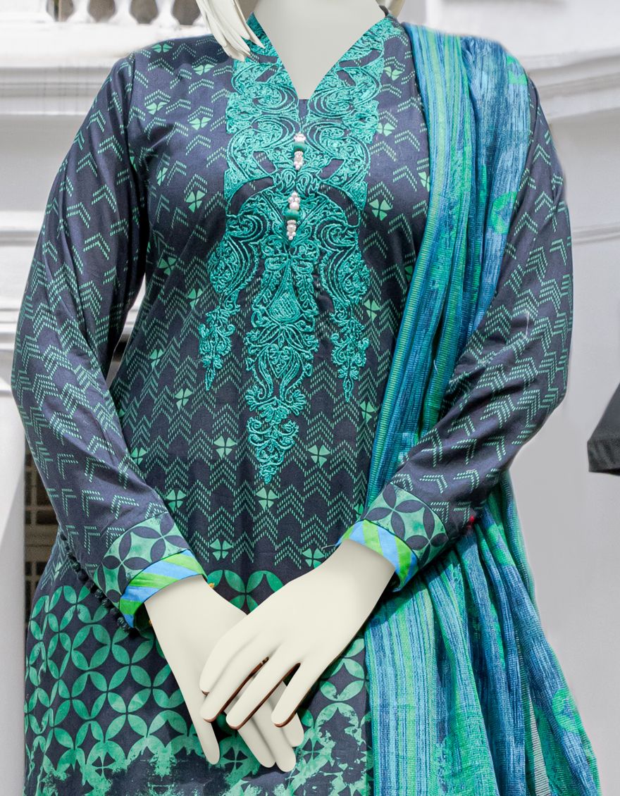 MULTICOLOR 3PC UNSTITCHED | JLAWN-S-US-22-148 AQUA MARINE - Image 3