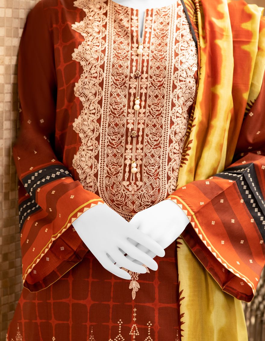 MAROON LAWN 3PC UNSTITCHED | JLAWN-S-US-22-152 SHIBORI - Image 2