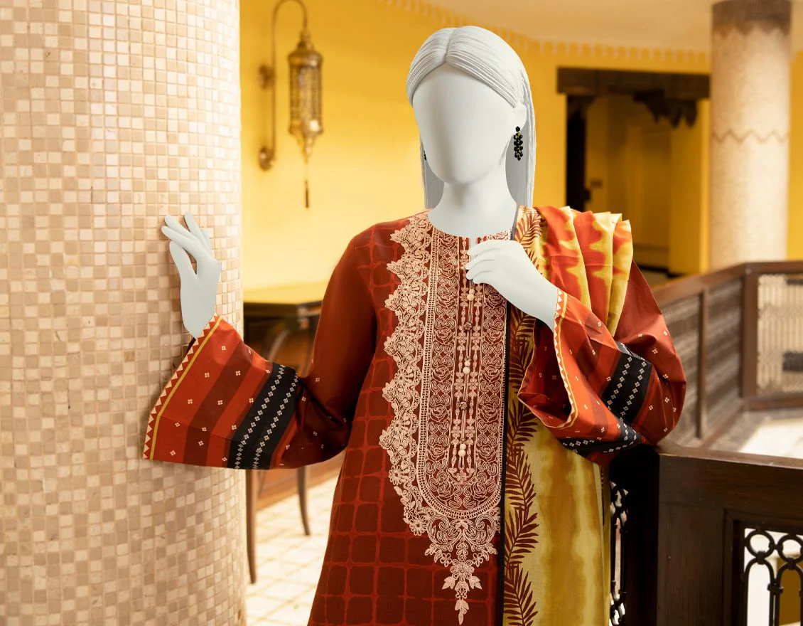 MAROON LAWN 3PC UNSTITCHED | JLAWN-S-US-22-152 SHIBORI - Image 3