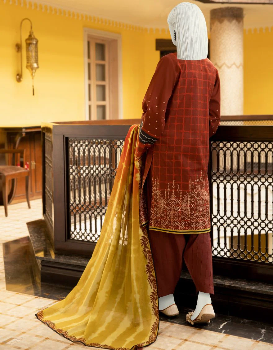 MAROON LAWN 3PC UNSTITCHED | JLAWN-S-US-22-152 SHIBORI - Image 4