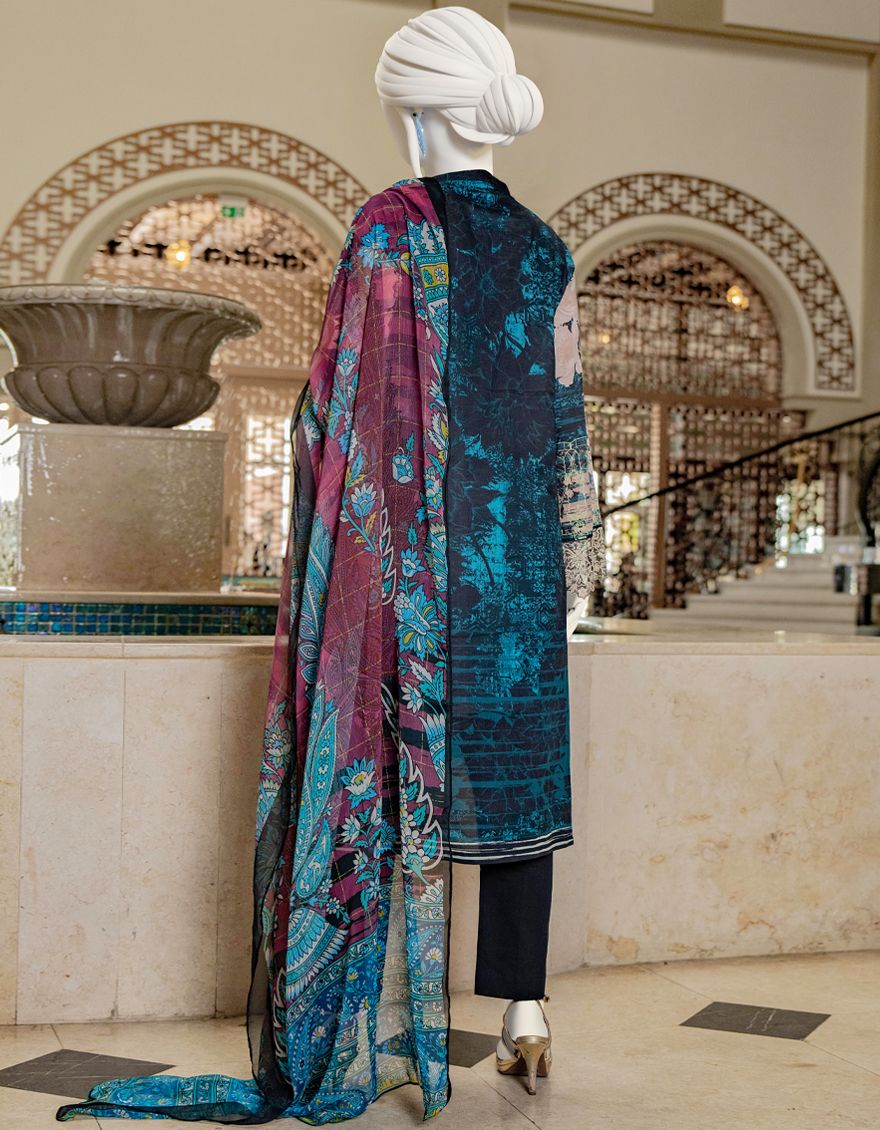BLACK-GREEN LAWN 3PC UNSTITCHED | JLAWN-S-US-22-153 OCEAN BLUE - Image 2