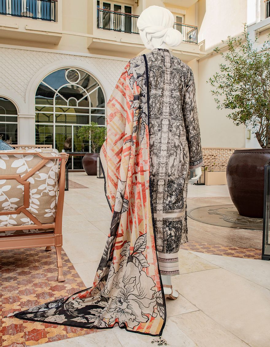 BLACK-BEIGE LAWN 3PC UNSTITCHED | JLAWN-S-US-22-154 SKETCHY - Image 2