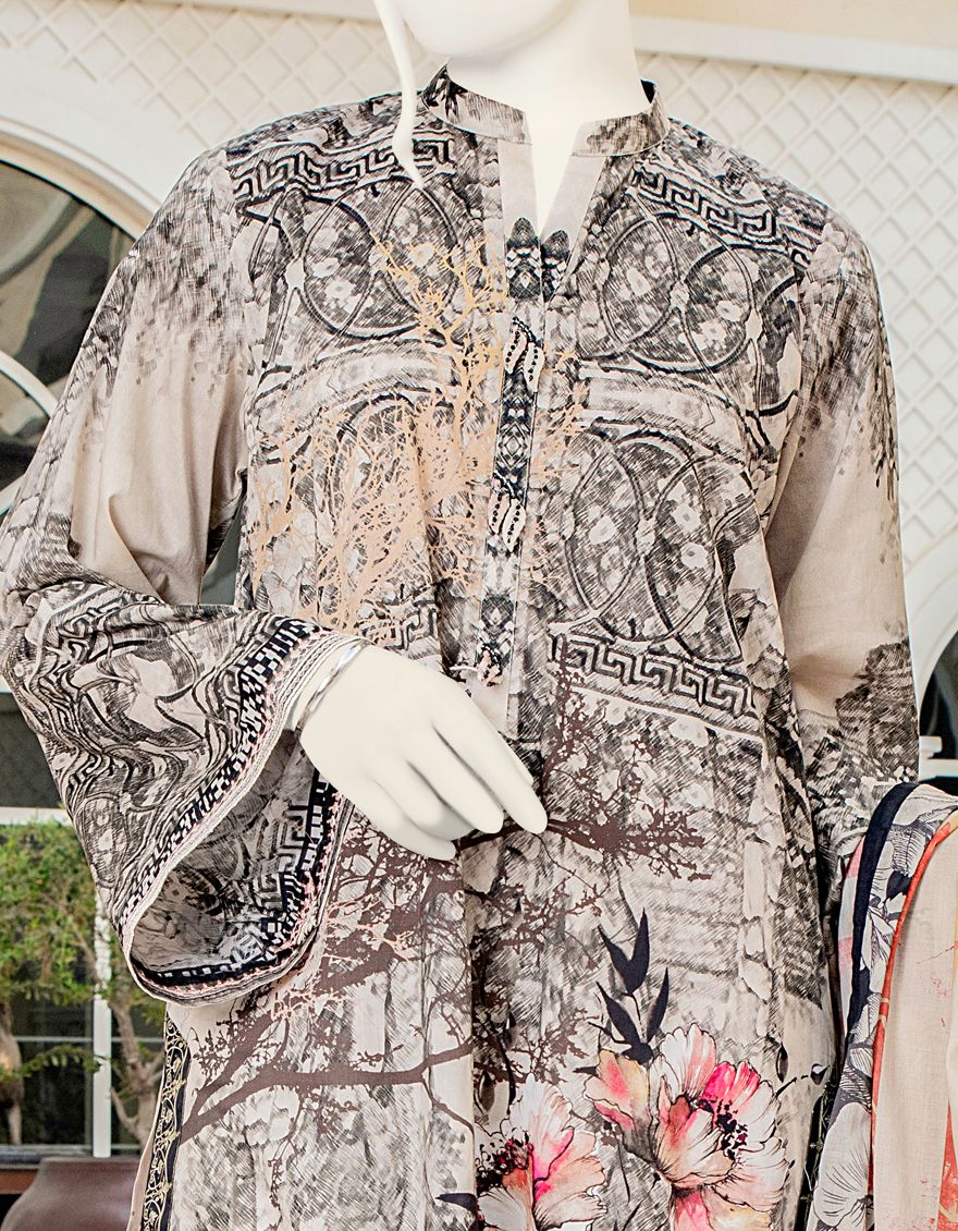 BLACK-BEIGE LAWN 3PC UNSTITCHED | JLAWN-S-US-22-154 SKETCHY - Image 4