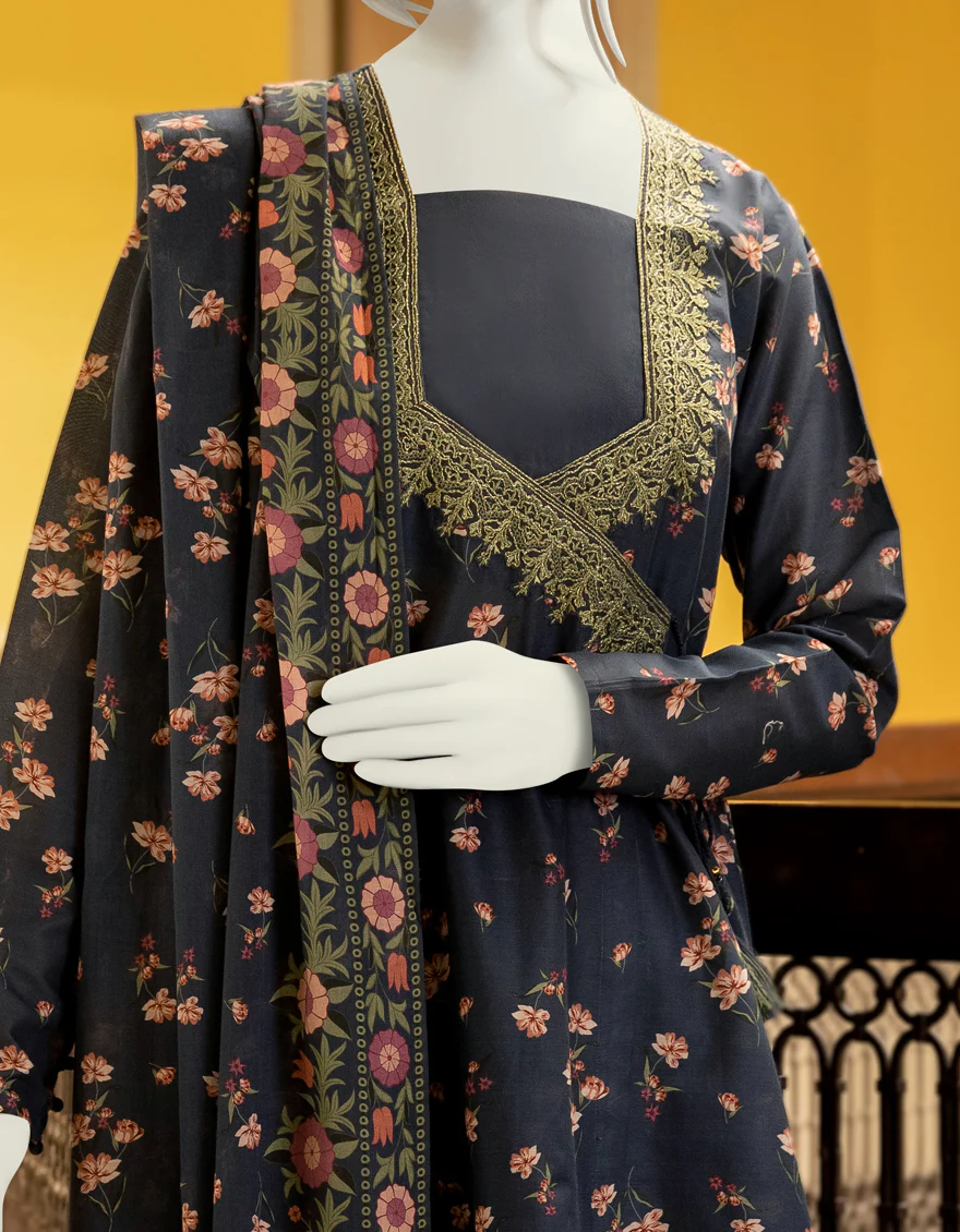 CHARCOAL LAWN 3PC UNSTITCHED | JLAWN-S-US-22-157 KIKO - Image 2