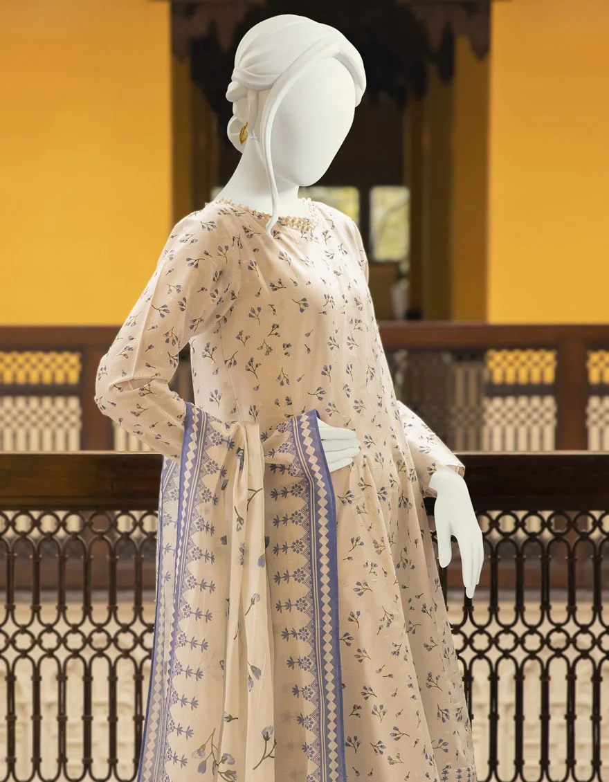 BLUE-ECRU LAWN 3PC UNSTITCHED | JLAWN-S-US-22-160 INGLOT - Image 3