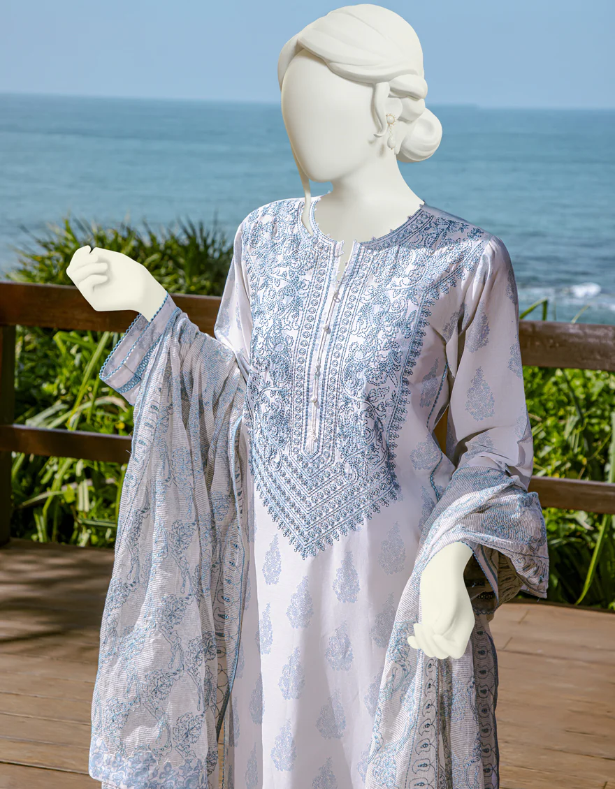 BLUE-OFF WHITE LAWN 3PC UNSTITCHED | JLAWN-S-US-22-163 ARRYN - Image 3