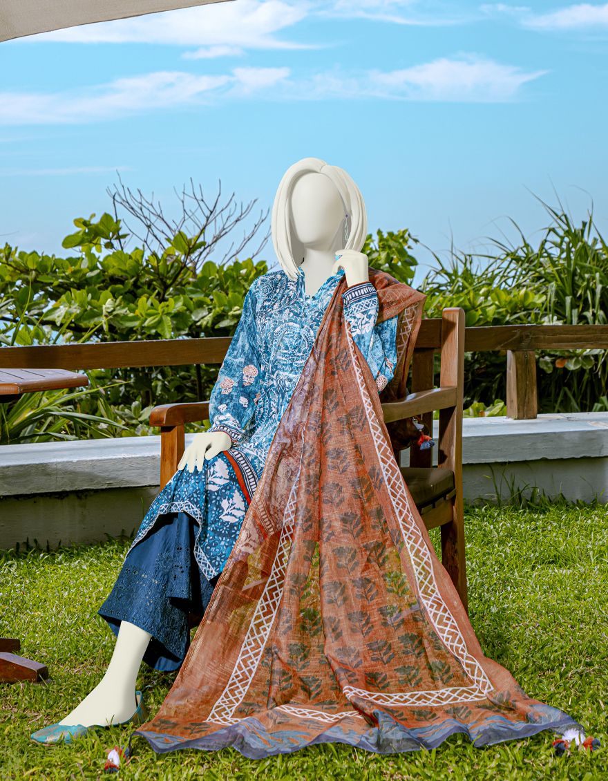 BLUE 3PC UNSTITCHED | JLAWN-S-US-22-167 MAVI - Image 3
