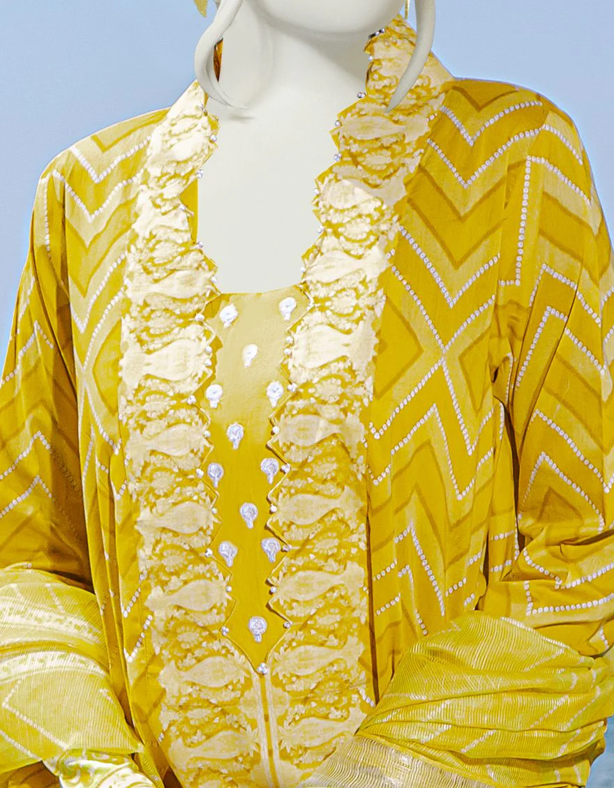 YELLOW GREEN 3PC UNSTITCHED | JLAWN-S-US-22-172 MUGHAL ARCHIVES - Image 2