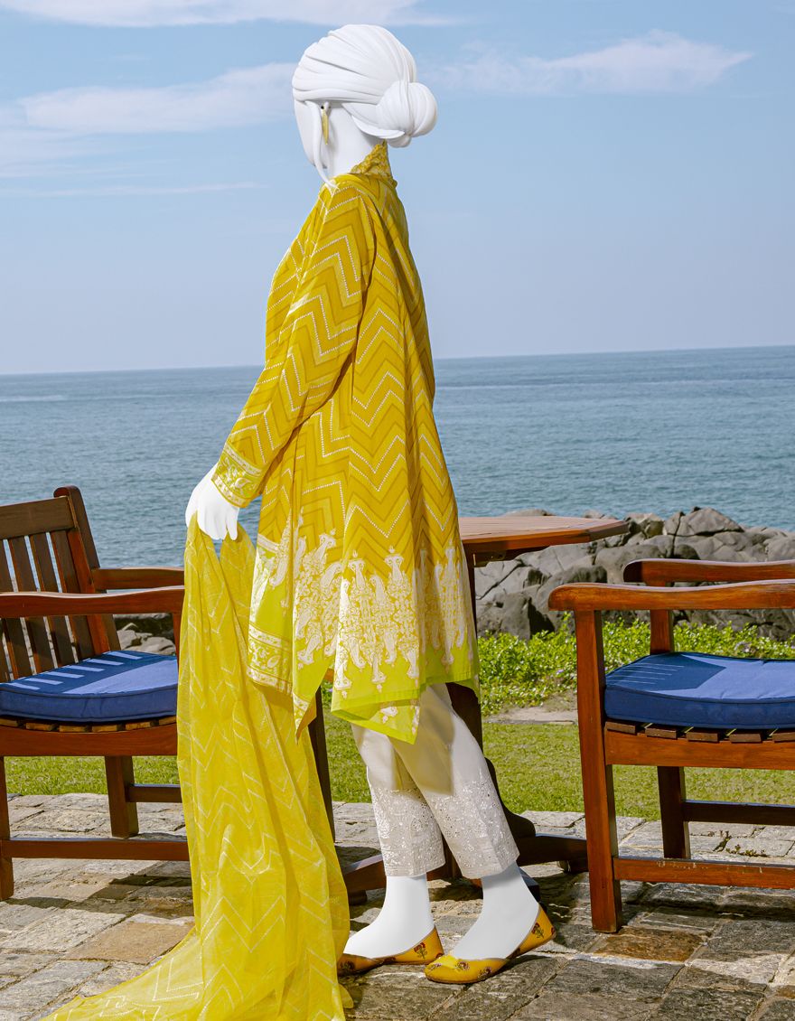 YELLOW GREEN 3PC UNSTITCHED | JLAWN-S-US-22-172 MUGHAL ARCHIVES - Image 3