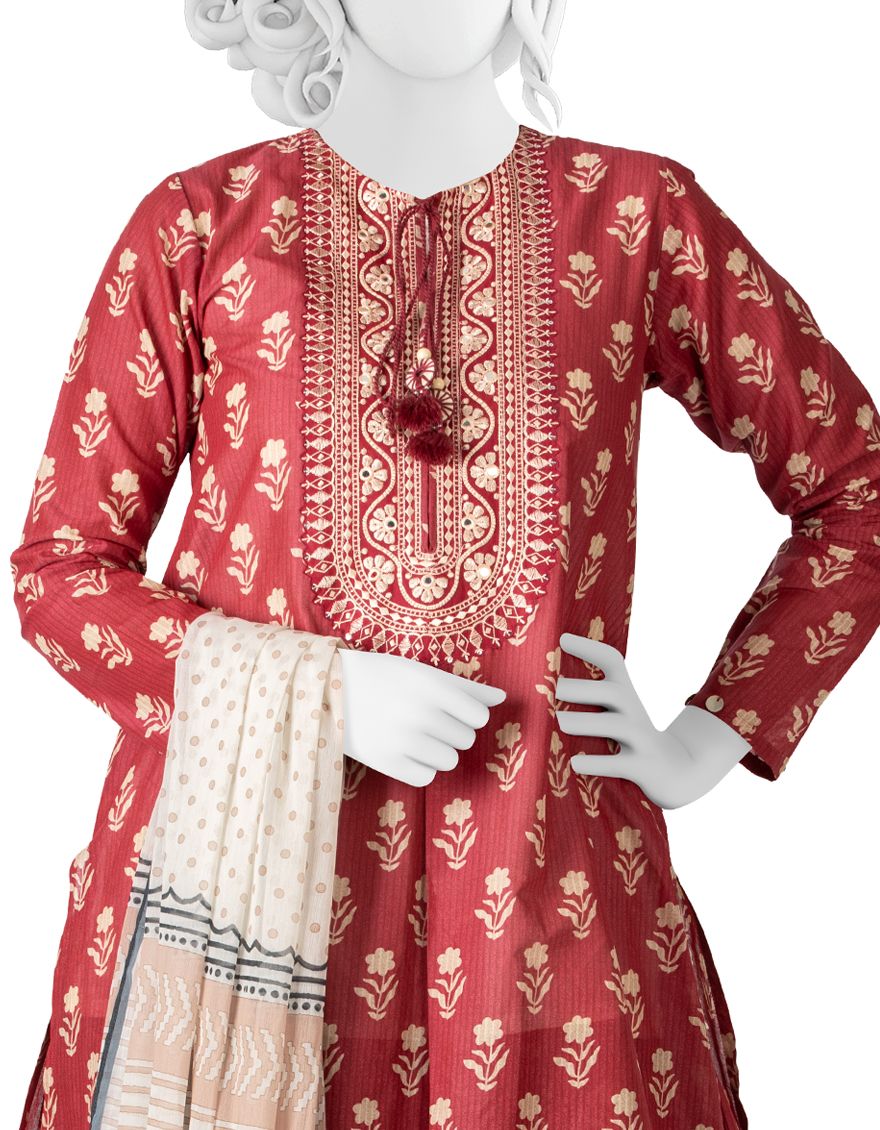 MAROON 3PC UNSTITCHED | JLAWN-S-US-22-182 BEET ROOT - Image 3
