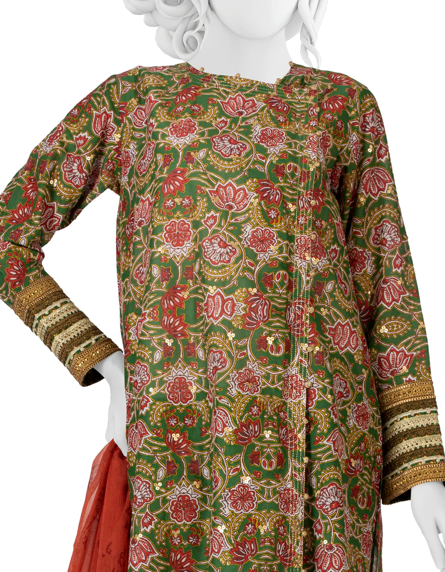 RED-GREEN LAWN 3PC UNSTITCHED | JLAWN-S-US-22-184 EMERALD - Image 2
