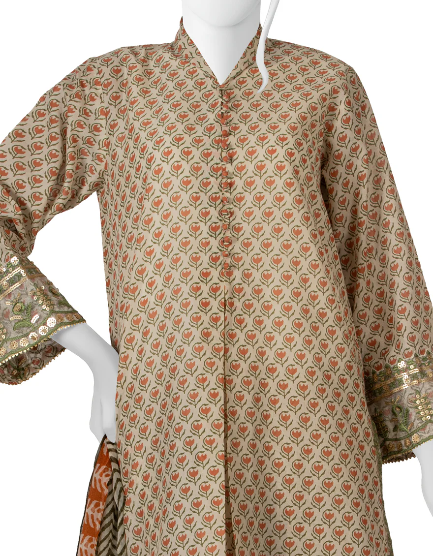 ECRU GREEN LAWN 3PC UNSTITCHED | JLAWN-S-US-22-187 CHAPA - Image 2