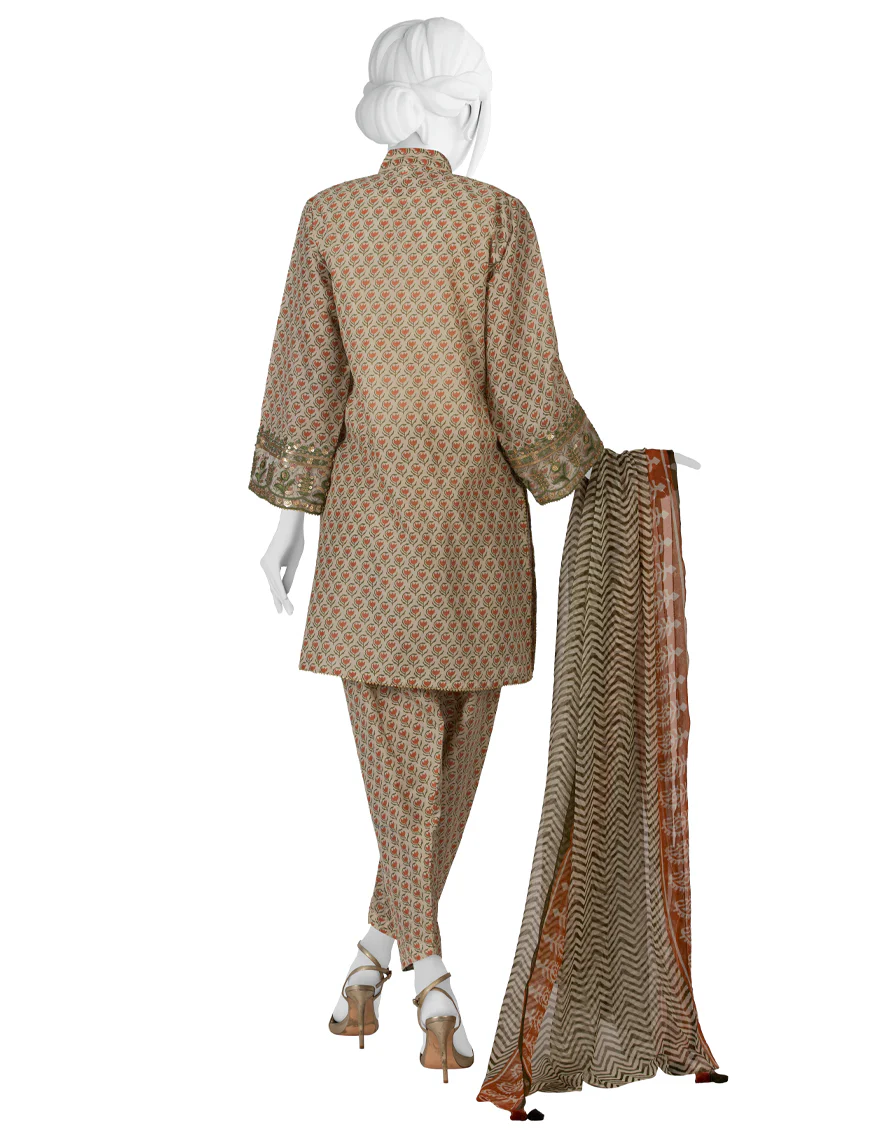 ECRU GREEN LAWN 3PC UNSTITCHED | JLAWN-S-US-22-187 CHAPA - Image 3