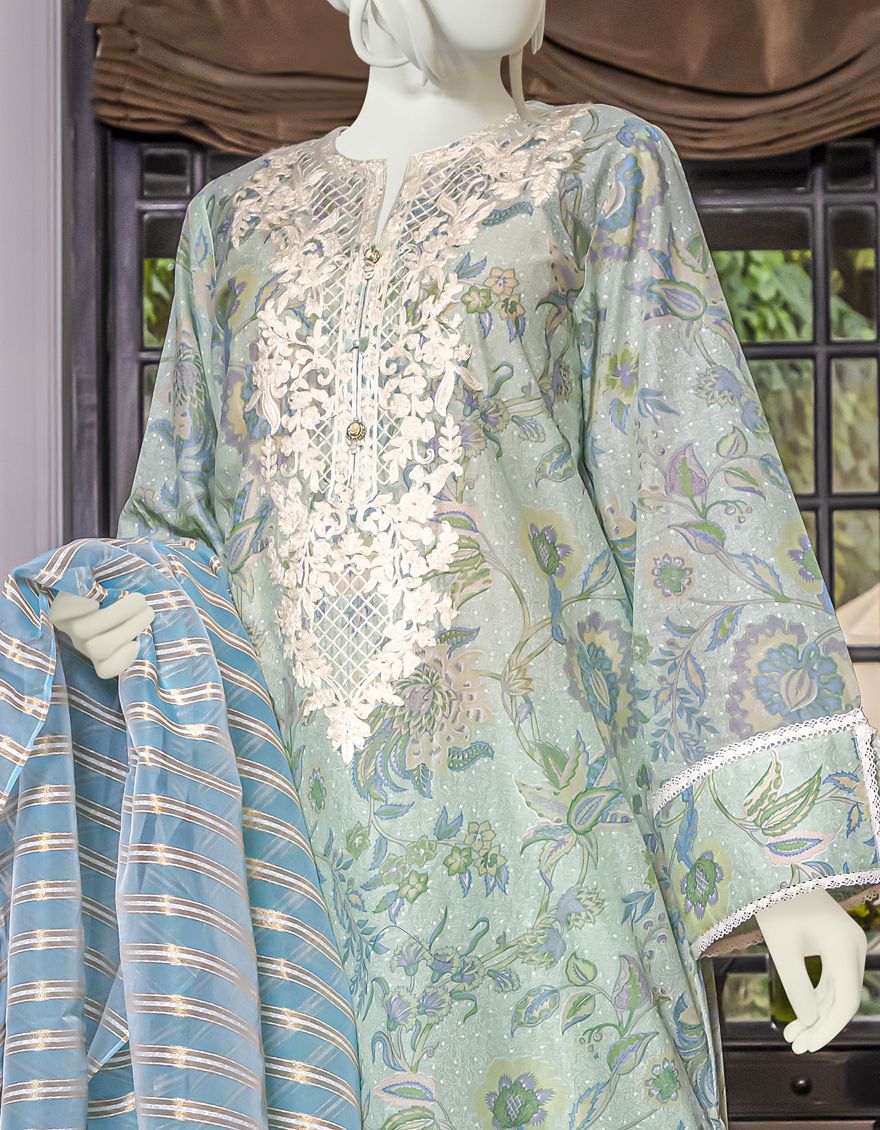 SEA GREEN LAWN 3PC UNSTITCHED | JLAWN-S-US-22-189 HOTARU - Image 3