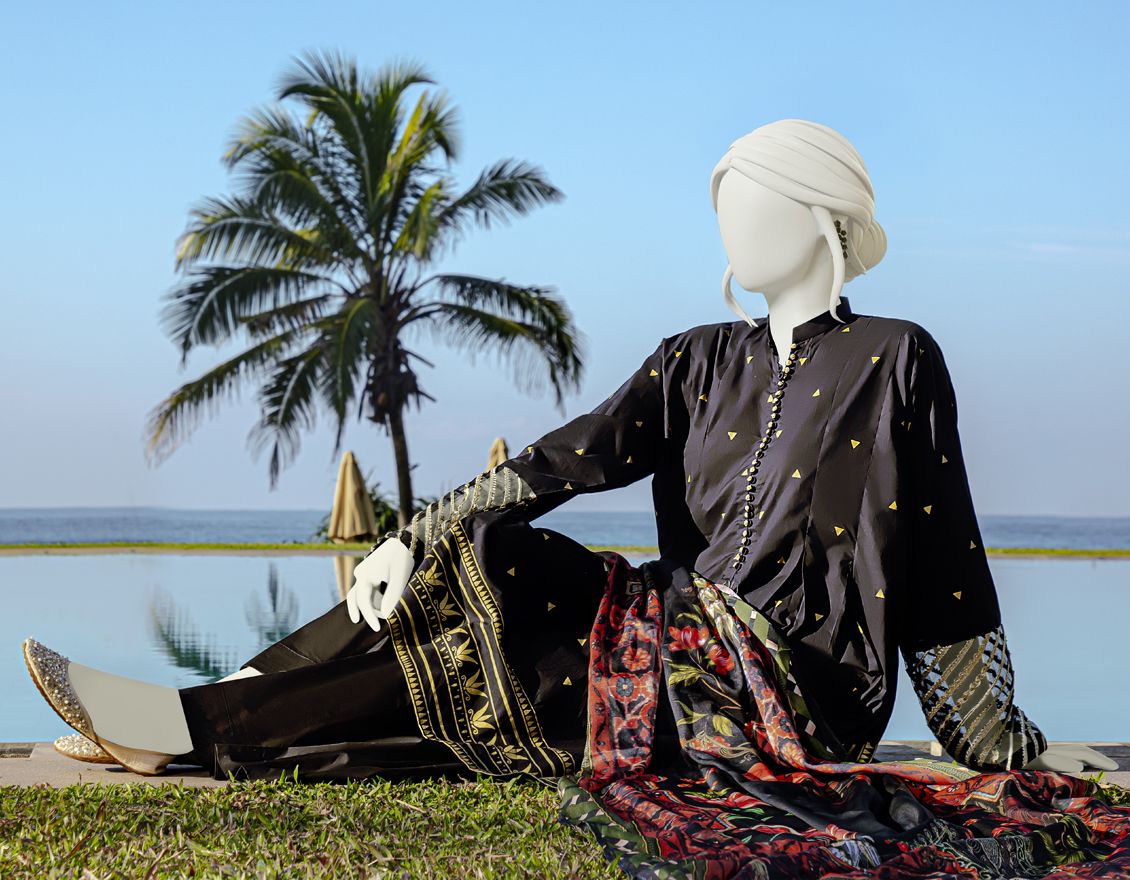 BLACK 3PC UNSTITCHED | JLAWN-S-US-22-195 TAPESTRY - Image 3