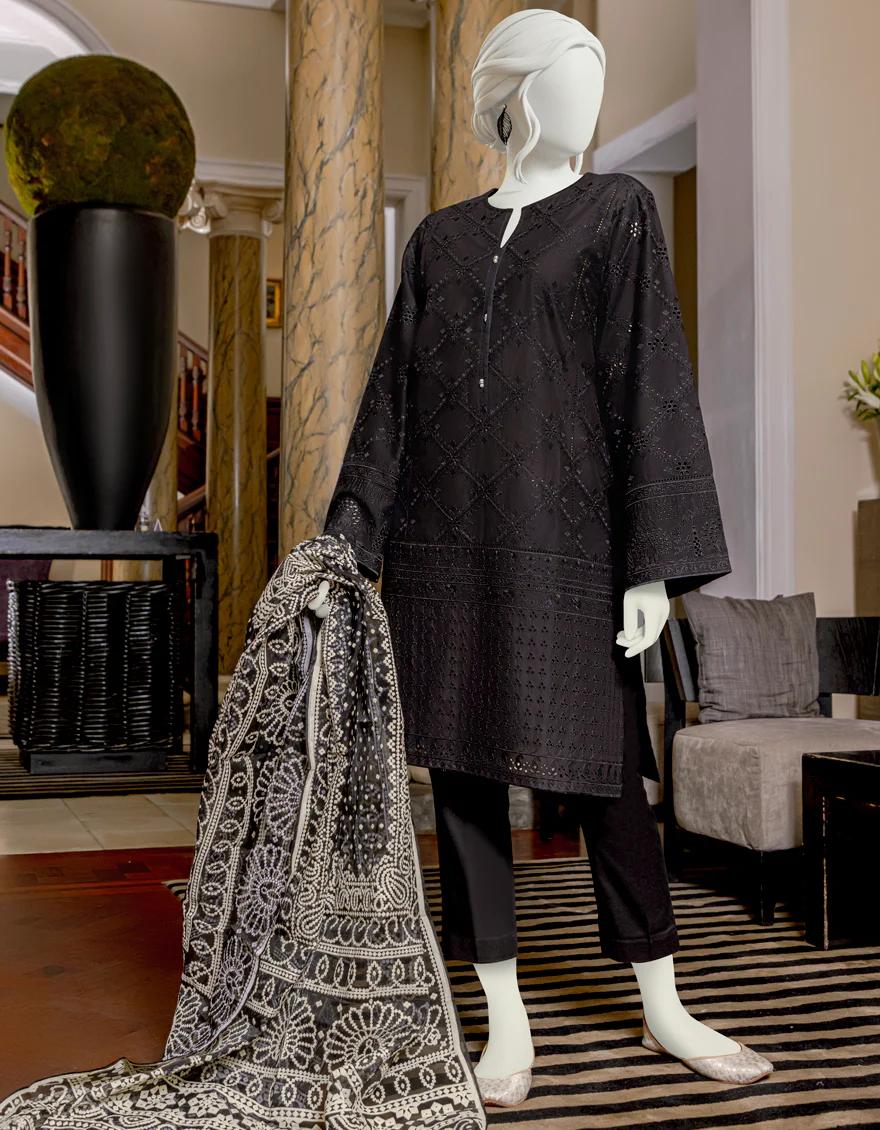 BLACK LAWN 3PC UNSTITCHED | JLAWN-S-US-22-199 MEADOWS