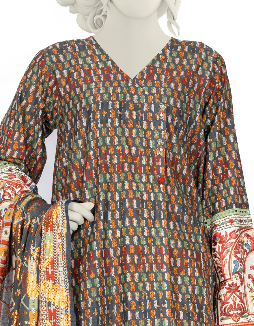 GREY LAWN 3PC STITCHED | JLAWN-S-US-22-228/S ZULEMA - Image 2