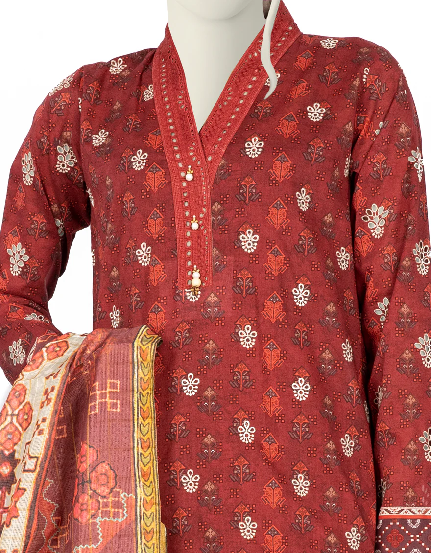 MAROON LAWN 3PC STITCHED | JLAWN-S-US-22-233/S DANEEN - Image 2