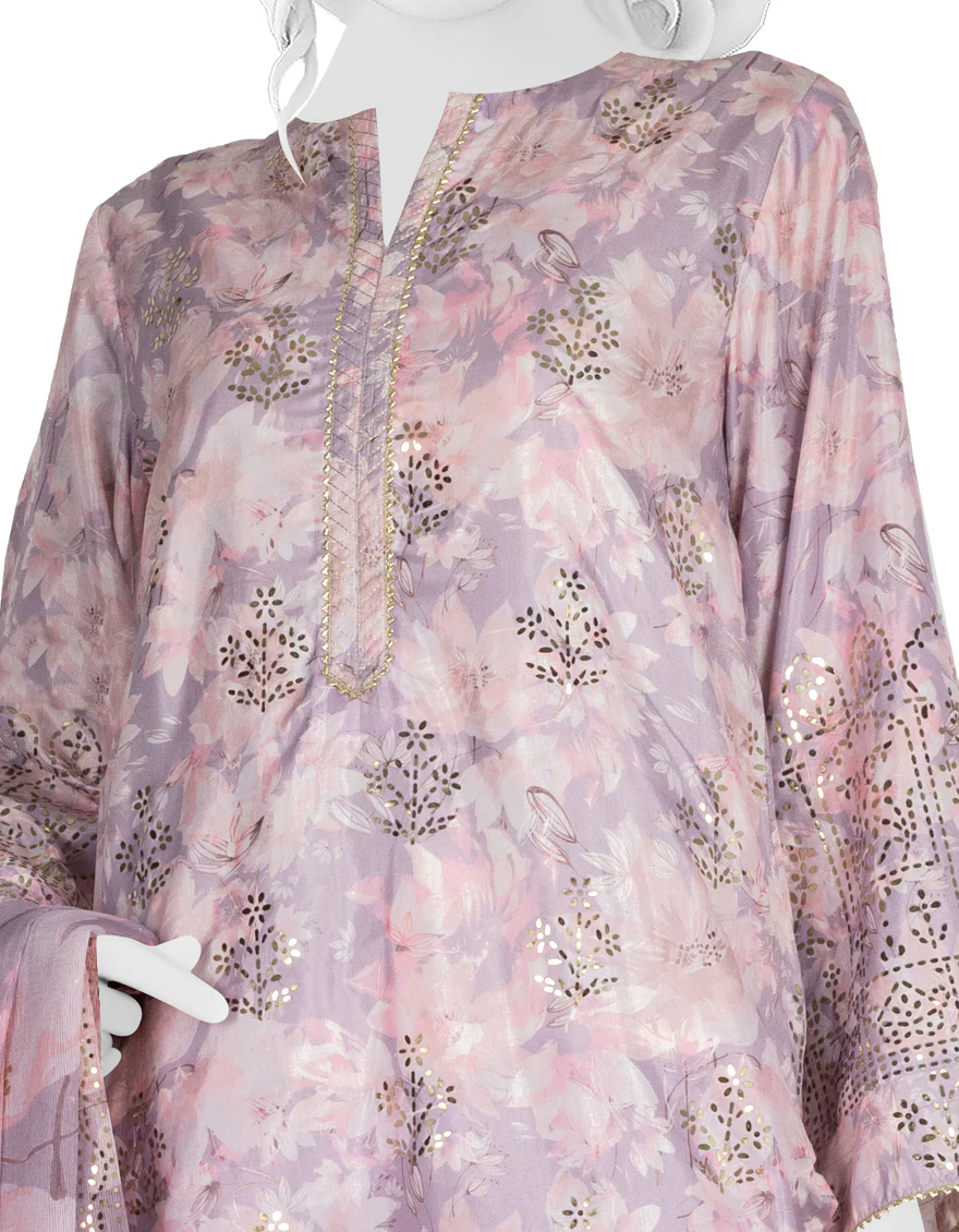 PURPLE RAW SILK 3PC STITCHED | JLAWN-S-US-22-265/S GERIEL - Image 2