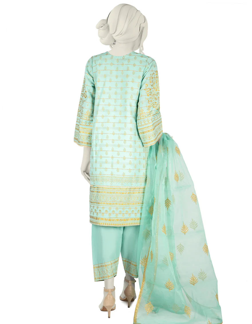 GREEN ZARI 3PC STITCHED | JLAWN-S-US-22-267/S BARAN - Image 2