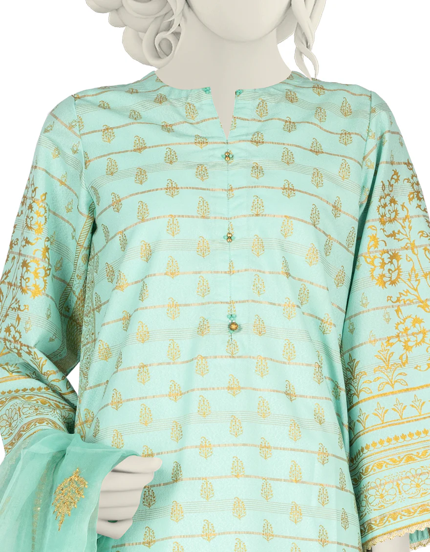 GREEN ZARI 3PC STITCHED | JLAWN-S-US-22-267/S BARAN - Image 3