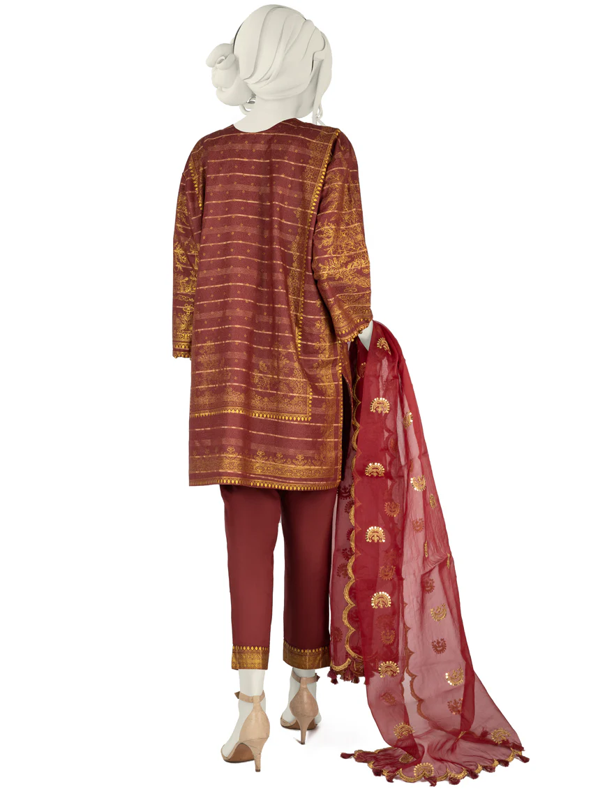 MAROON ZARI 3PC STITCHED | JLAWN-S-US-22-272/S INEJ - Image 2