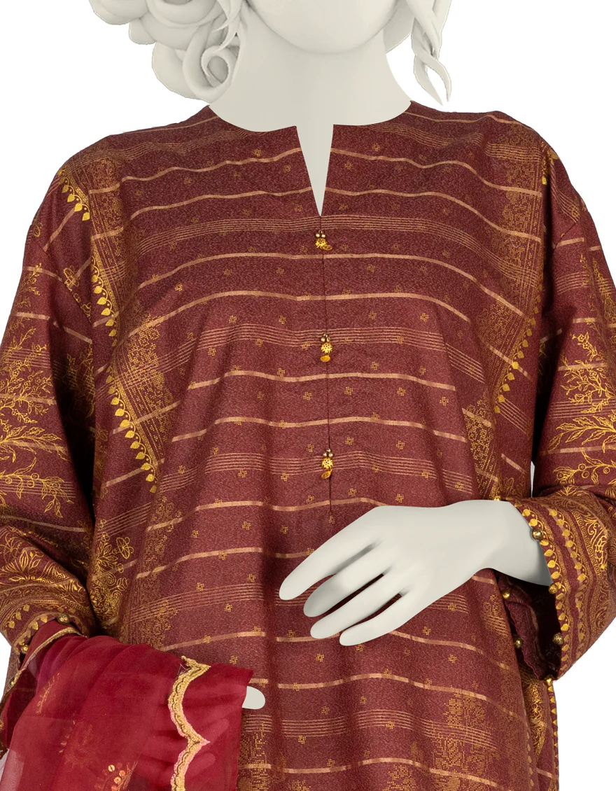 MAROON ZARI 3PC STITCHED | JLAWN-S-US-22-272/S INEJ - Image 3