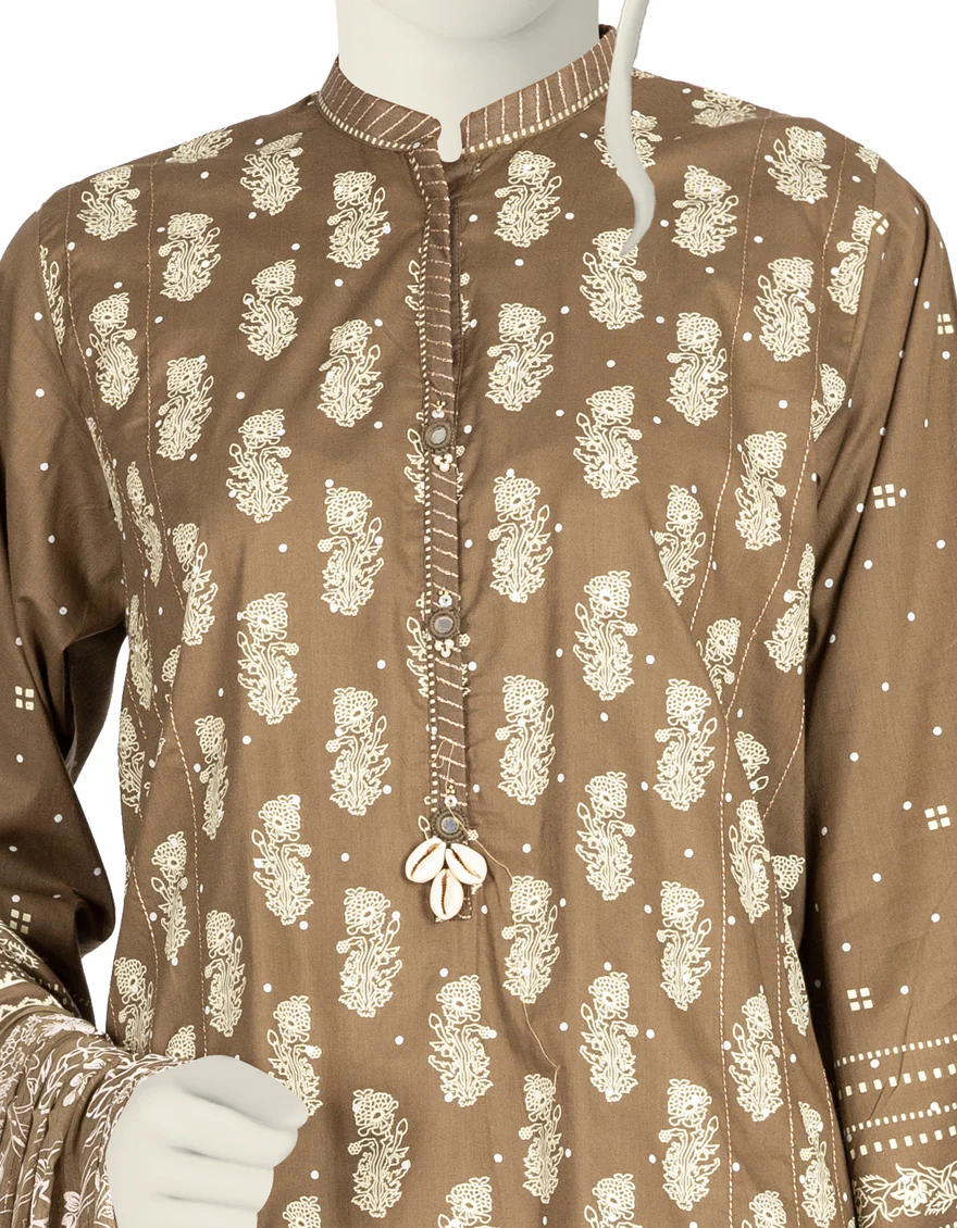 KHAKI GREEN LAWN 3PC STITCHED | JLAWN-S-US-22-279/S MEENAKARI - Image 2