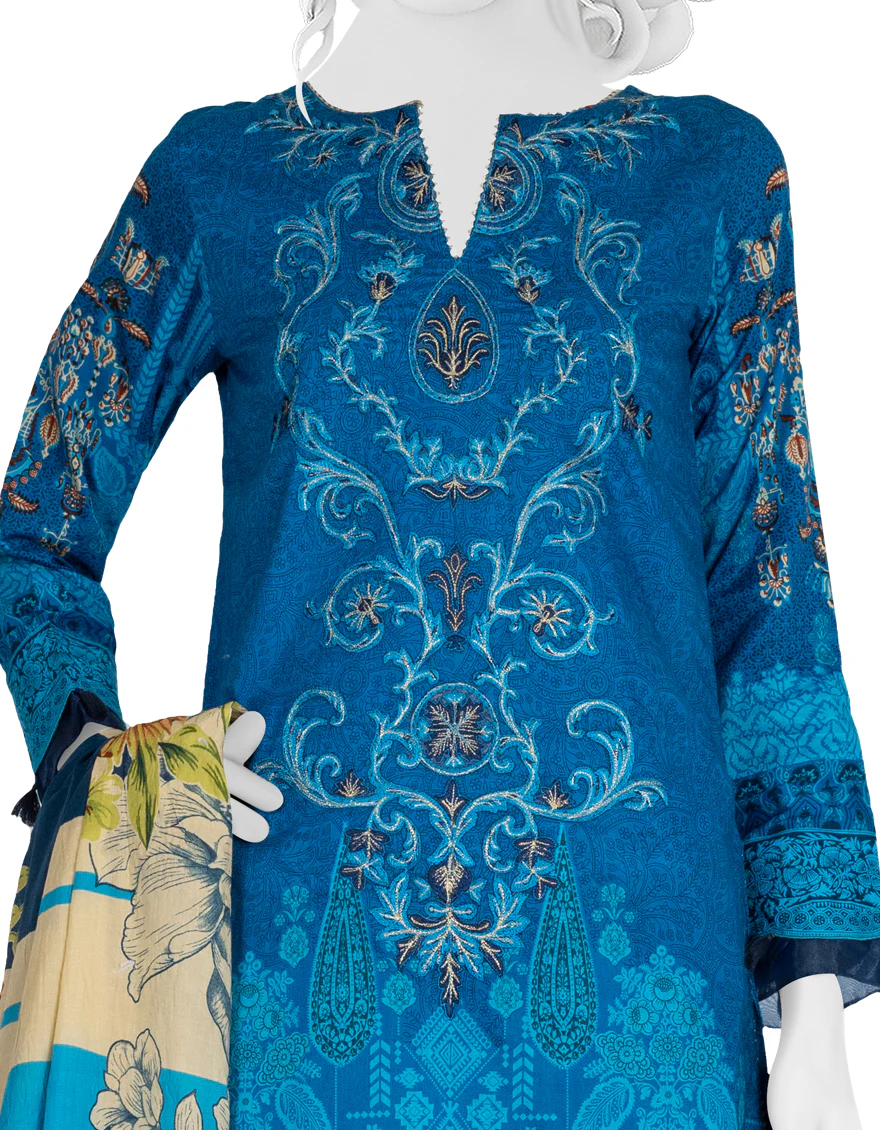BLUE 3PC UNSTITCHED | JLAWN-S-US-22-280 BLOOM BLUE - Image 2