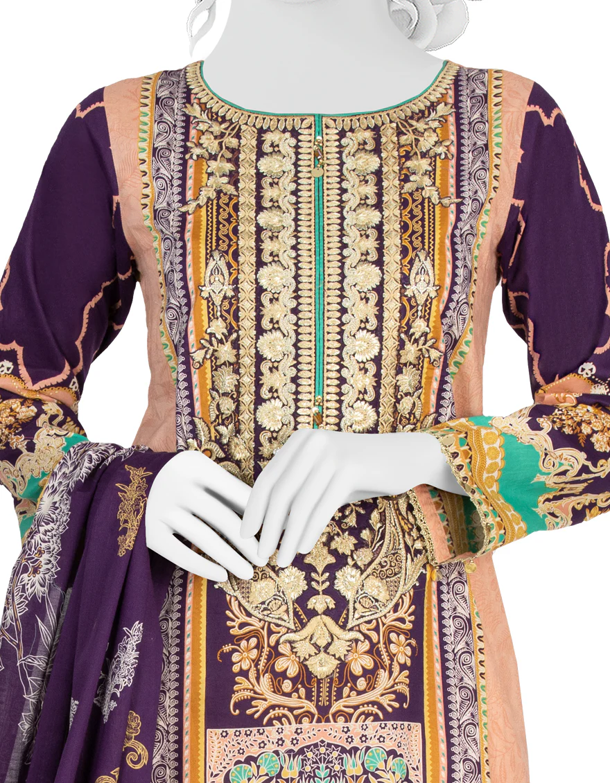 PURPLE-PINK LAWN 3PC STITCHED | JLAWN-S-US-22-282/S LILAC - Image 2