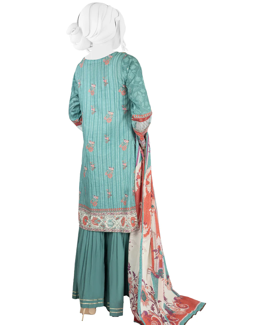 SEA GREEN LAWN 3PC UNSTITCHED | JLAWN-S-US-22-285 FLORAL JEWEL - Image 2