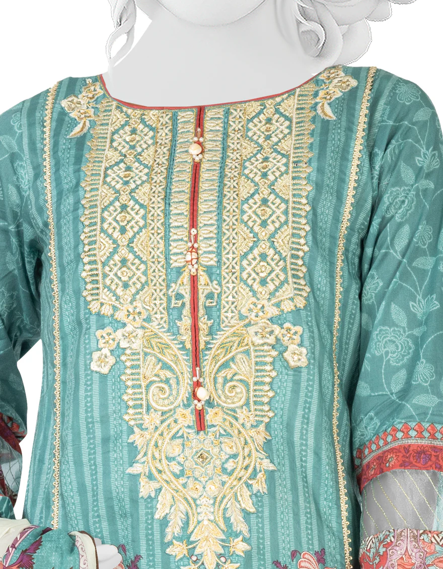 SEA GREEN LAWN 3PC UNSTITCHED | JLAWN-S-US-22-285 FLORAL JEWEL - Image 3