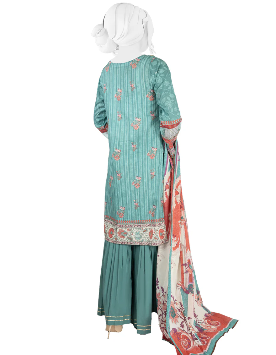 SEA GREEN LAWN 3PC STITCHED | JLAWN-S-US-22-285/S FLORAL JEWEL - Image 2