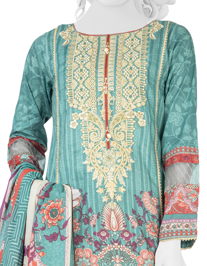 SEA GREEN LAWN 3PC STITCHED | JLAWN-S-US-22-285/S FLORAL JEWEL - Image 3