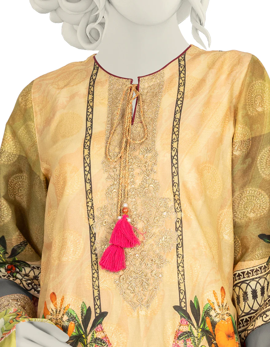 YELLOW JACQUARD 3PC STITCHED | JLAWN-S-US-22-287/S PAISLEY BUG - Image 3