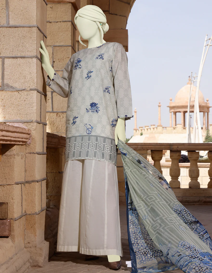 GREY-OFF WHITE LAWN 3PC UNSTITCHED | JLAWN-S-US-22-293 JAPANESE