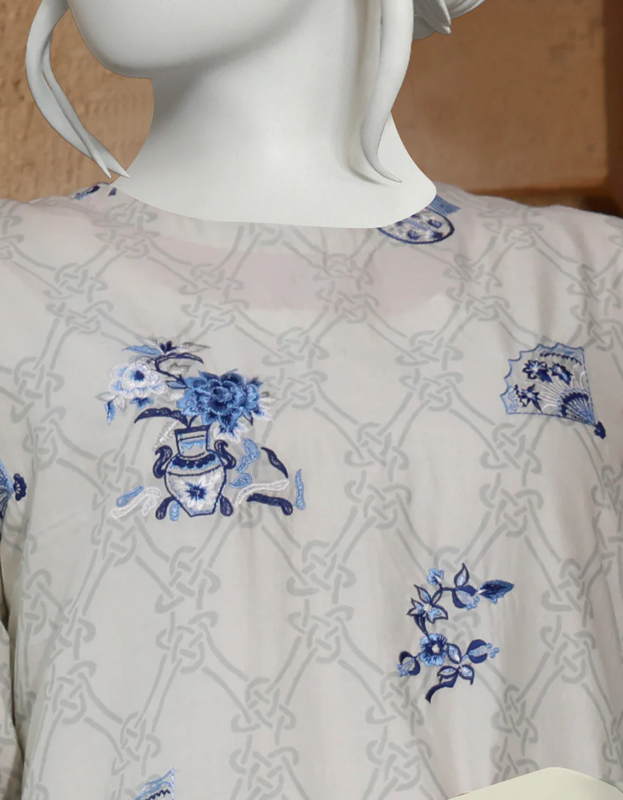 GREY-OFF WHITE LAWN 3PC UNSTITCHED | JLAWN-S-US-22-293 JAPANESE - Image 2