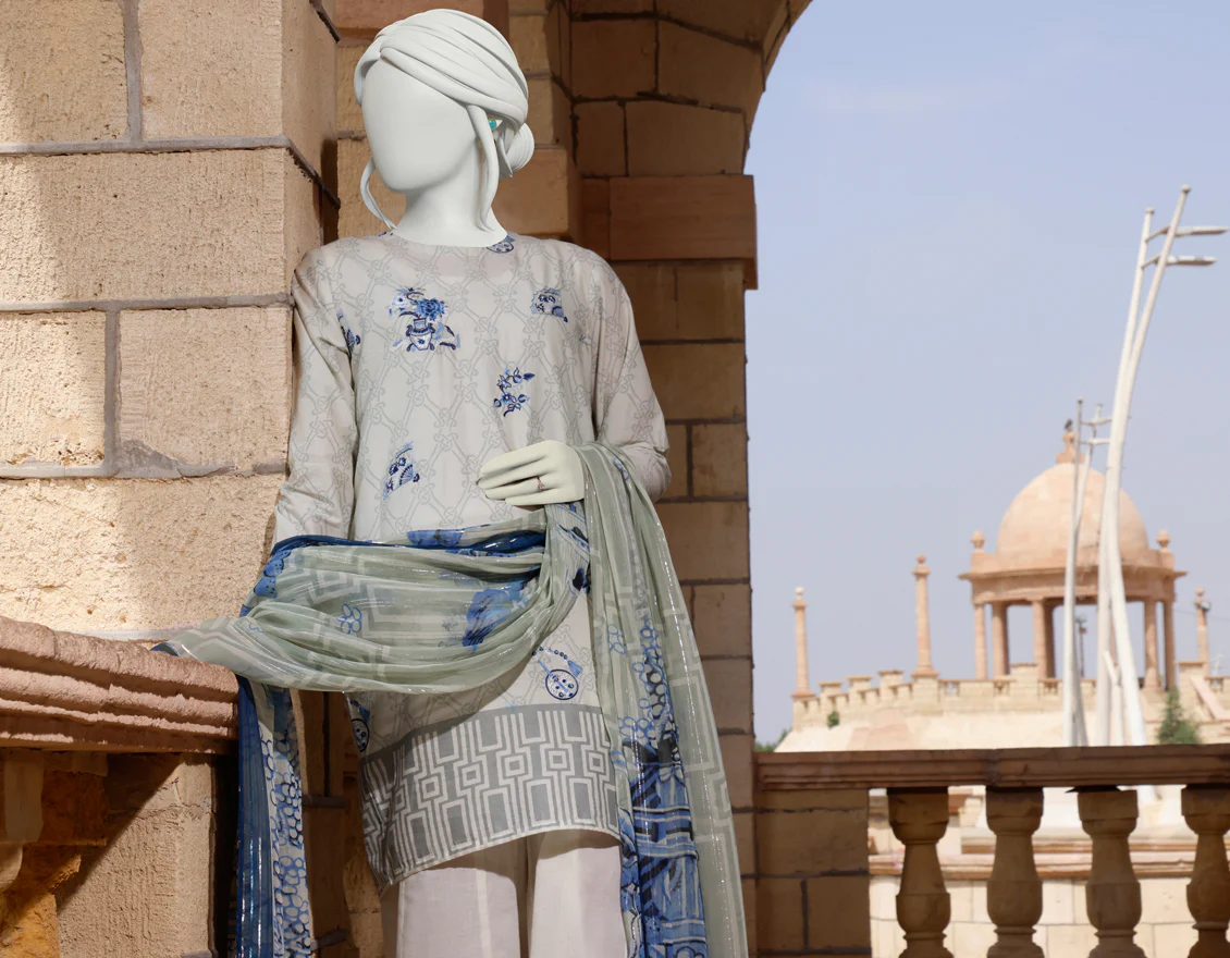 GREY-OFF WHITE LAWN 3PC UNSTITCHED | JLAWN-S-US-22-293 JAPANESE - Image 3