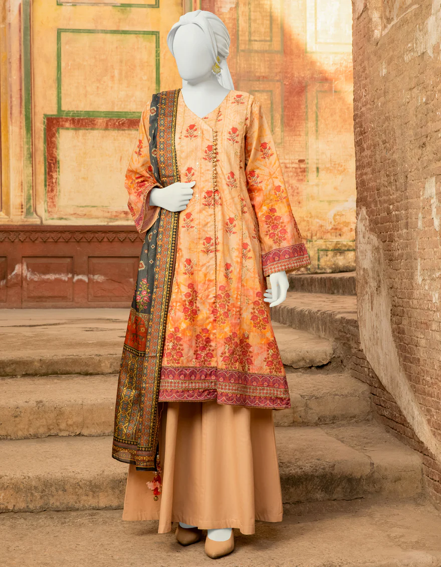 PEACH LAWN 3PC UNSTITCHED | JLAWN-S-US-22-304 SWEET PEA