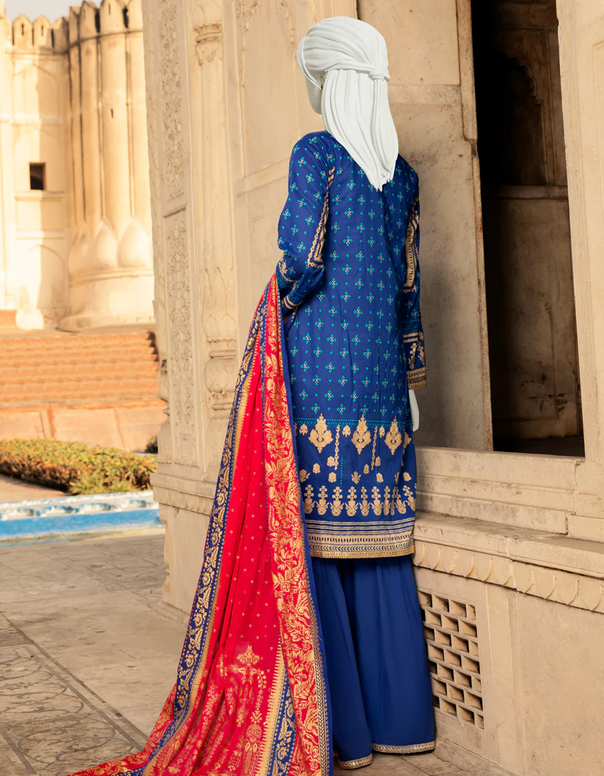 DARK BLUE LAWN 3PC UNSTITCHED | JLAWN-S-US-22-321 COPPER BLUE (22-2013) - Image 2
