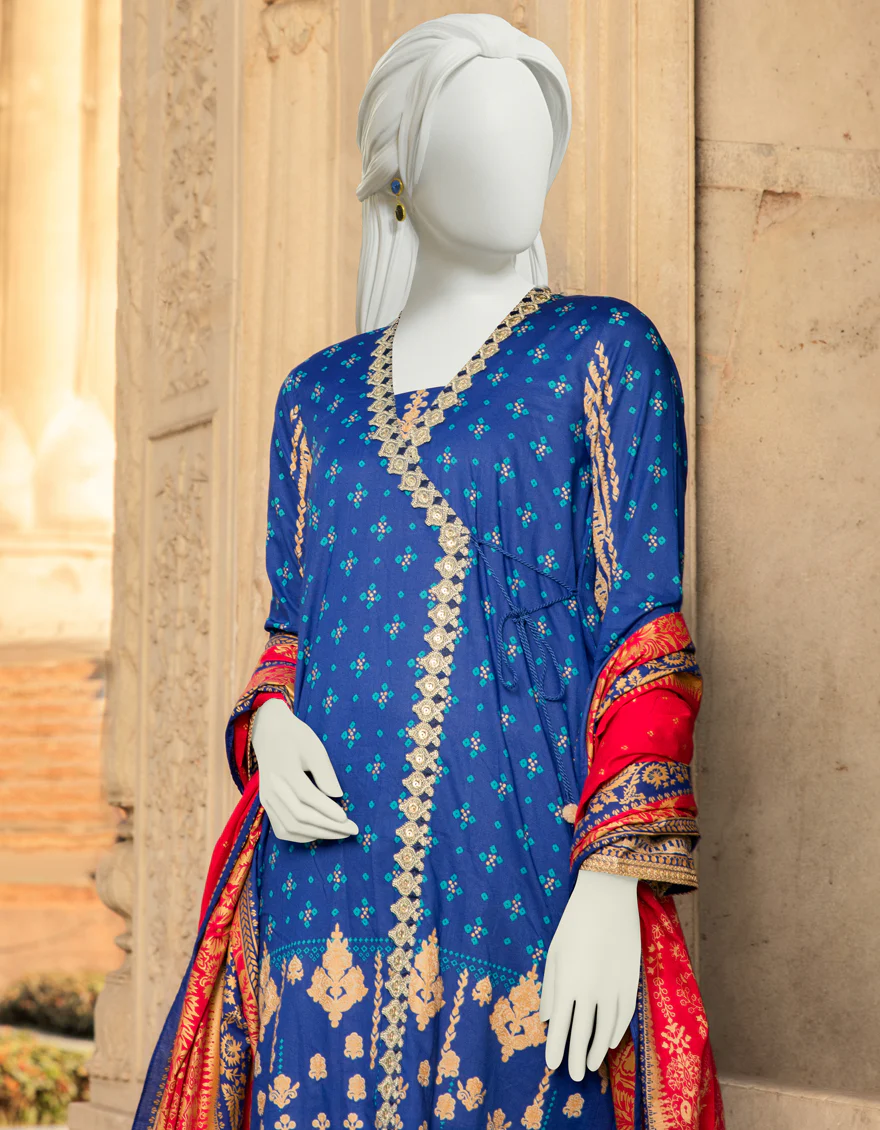 DARK BLUE LAWN 3PC UNSTITCHED | JLAWN-S-US-22-321 COPPER BLUE (22-2013) - Image 3
