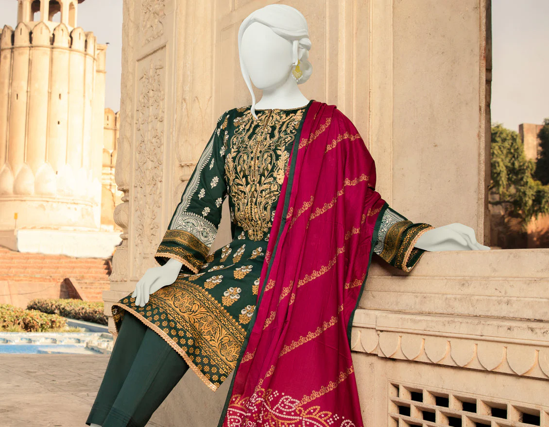 GREEN LAWN 3PC UNSTITCHED | JLAWN-S-US-22-323 GREEN (22-2015) - Image 3