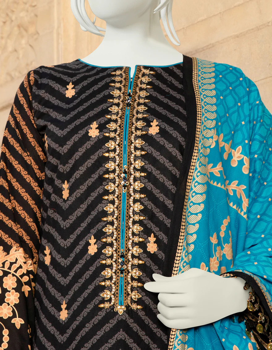 BLACK & BROWN LAWN 3PC UNSTITCHED | JLAWN-S-US-22-327 PANNI (22-2019) - Image 3