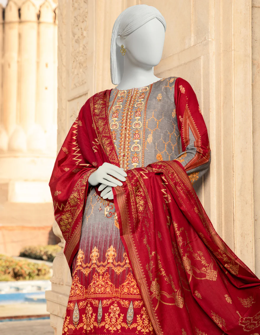 GREY-MAROON LAWN 3PC UNSTITCHED | JLAWN-S-US-22-328 TALAI TEERA (22-2020) - Image 3