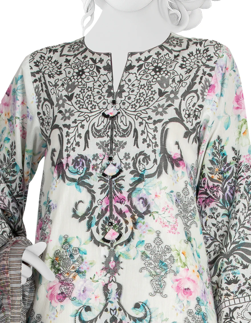 BLACK-WHITE LAWN 3PC UNSTITCHED | JLAWN-S-US-22-337 FLORAL SPRAY - Image 2