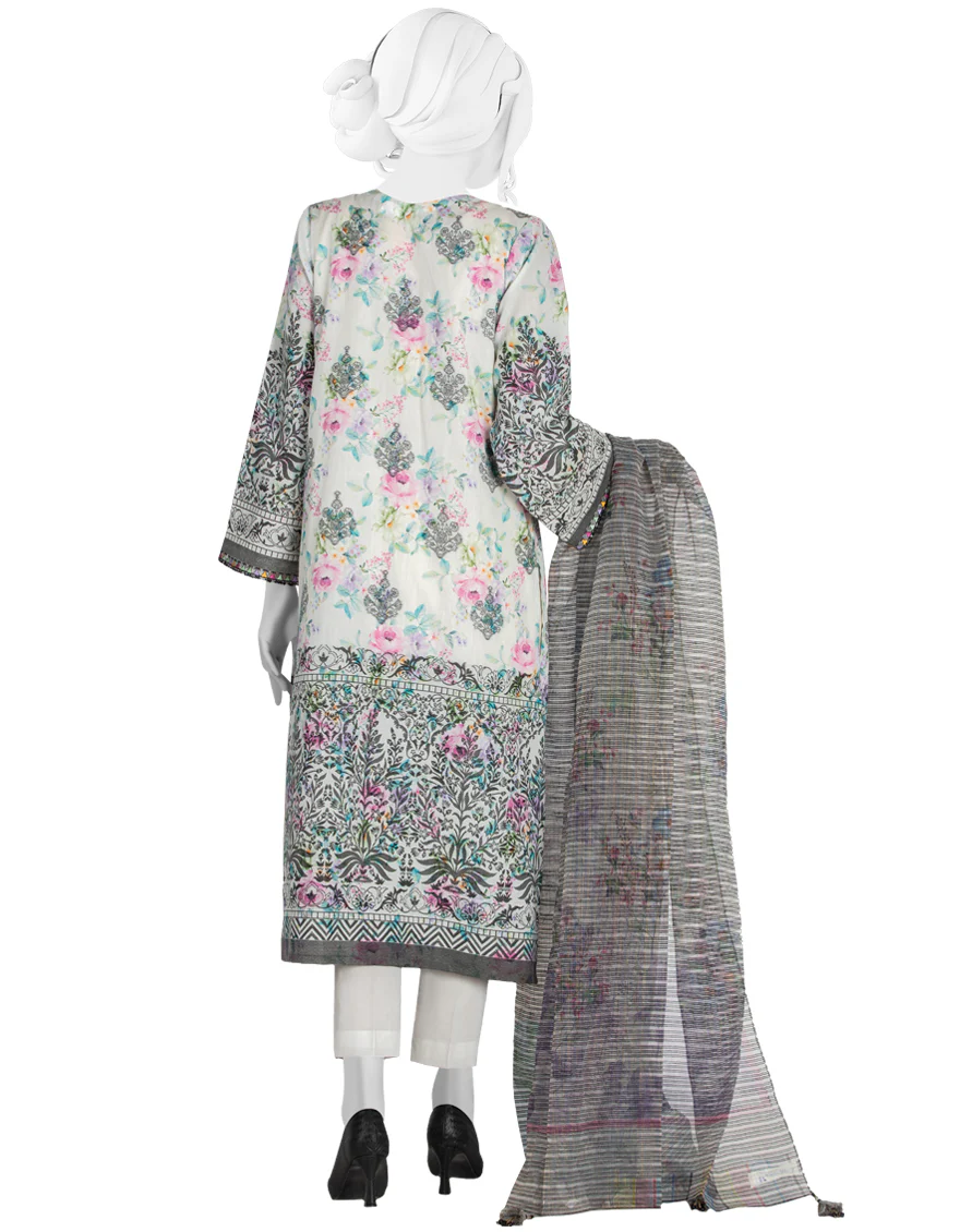BLACK-WHITE LAWN 3PC UNSTITCHED | JLAWN-S-US-22-337 FLORAL SPRAY - Image 3