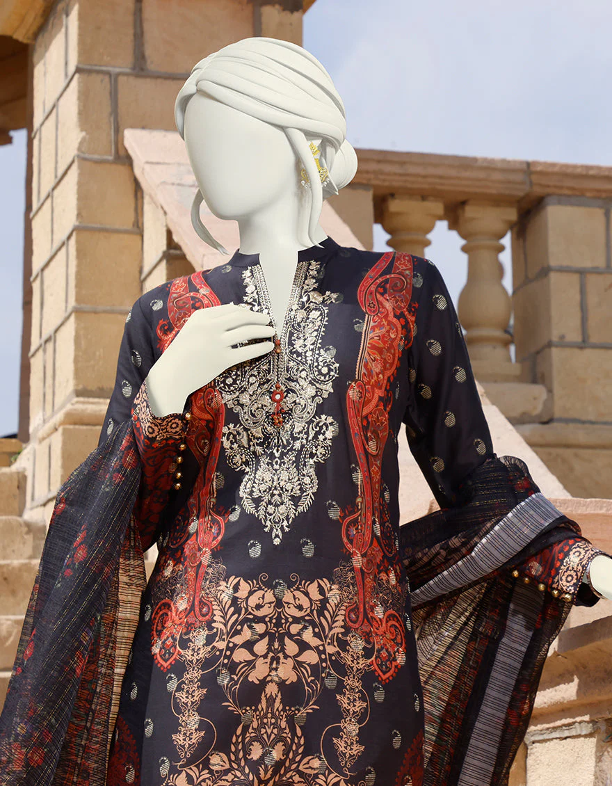 BLACK-MAROON LAWN 3PC UNSTITCHED | JLAWN-S-US-22-340 SURKHI - Image 2