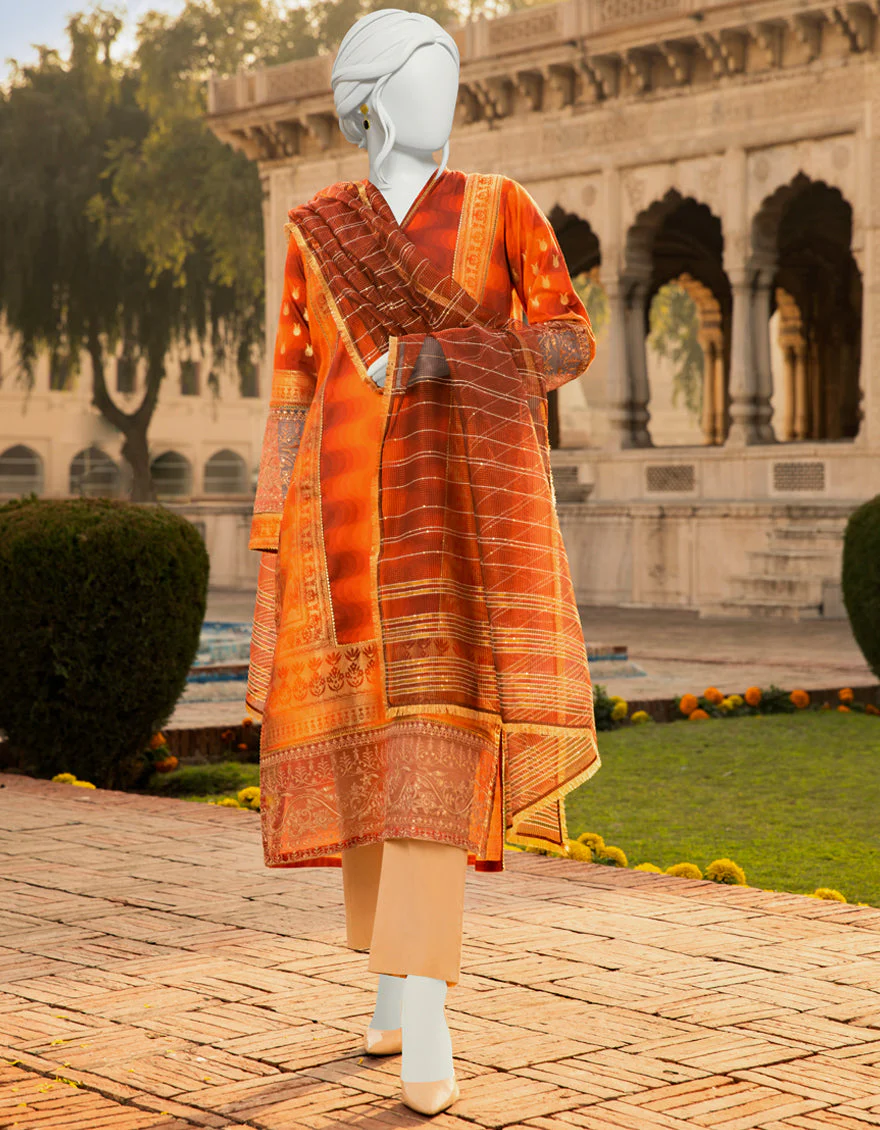 ORANGE-RUST LAWN 3PC UNSTITCHED | JLAWN-S-US-22-341 DESIGNO - Image 3