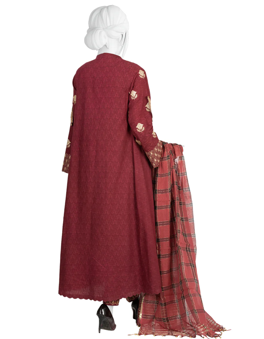 MAROON LAWN 3PC UNSTITCHED | JLAWN-S-US-22-358 EMK-016 - Image 2