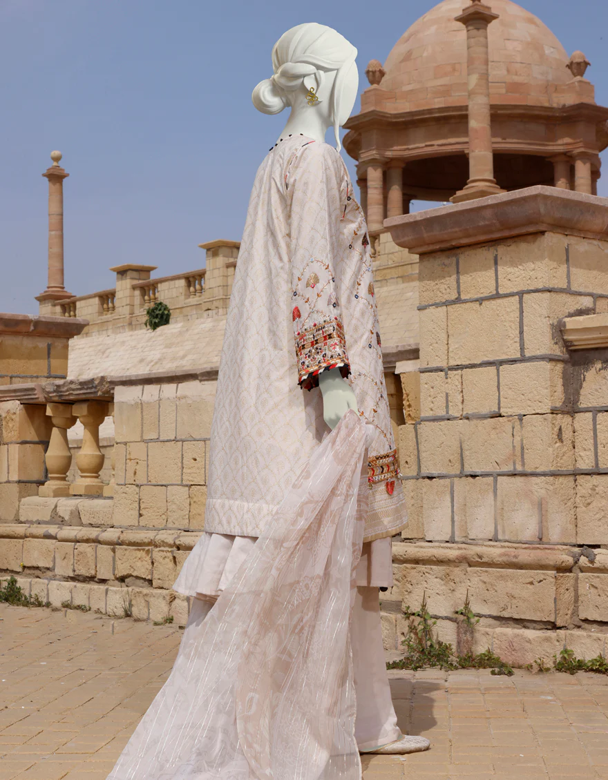 GOLDEN-ASH GREY LAWN 3PC UNSTITCHED | JLAWN-S-US-22-368 IVORY - Image 2